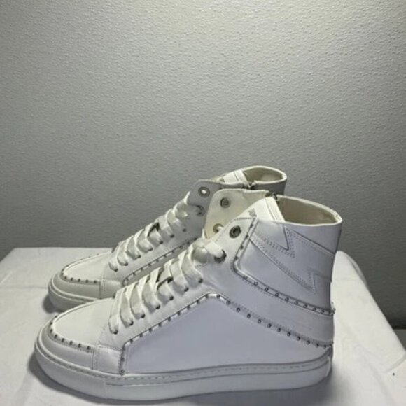 NEW ZADIG & VOLTAIRE Accessories Mid Top White leather Flash Lace Up Mens Sz 10 - Picture 6 of 6